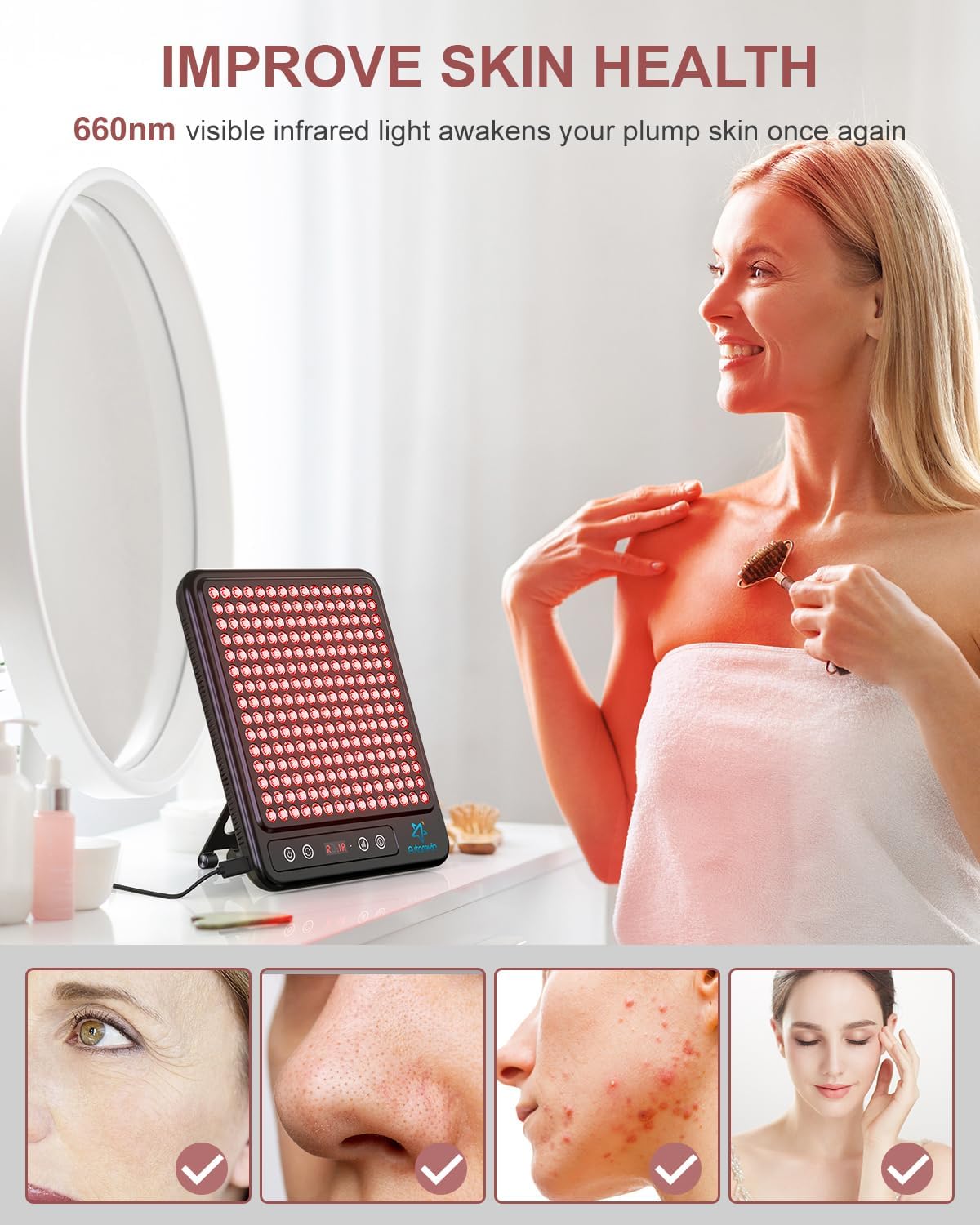 Astarexin red light panel targets neck and shoulders for gentle tension relief.
