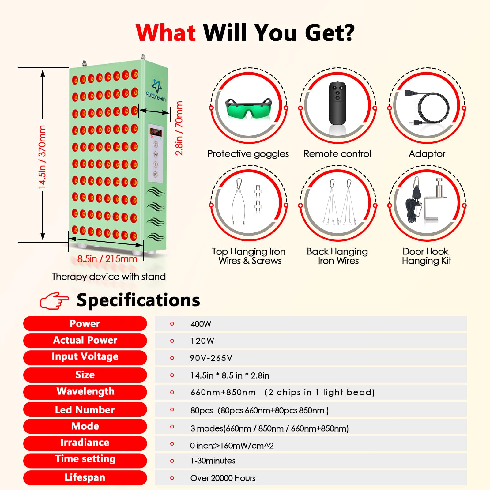 Astarexin red light panel with remote control for simple adjustments