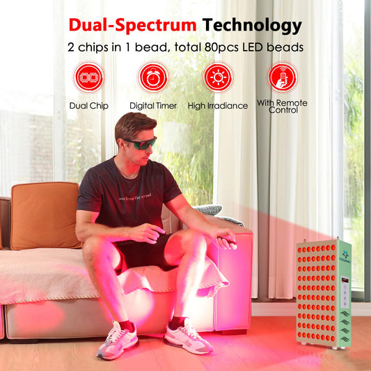 Astarexin red light therapy panel on stand for versatile at-home use