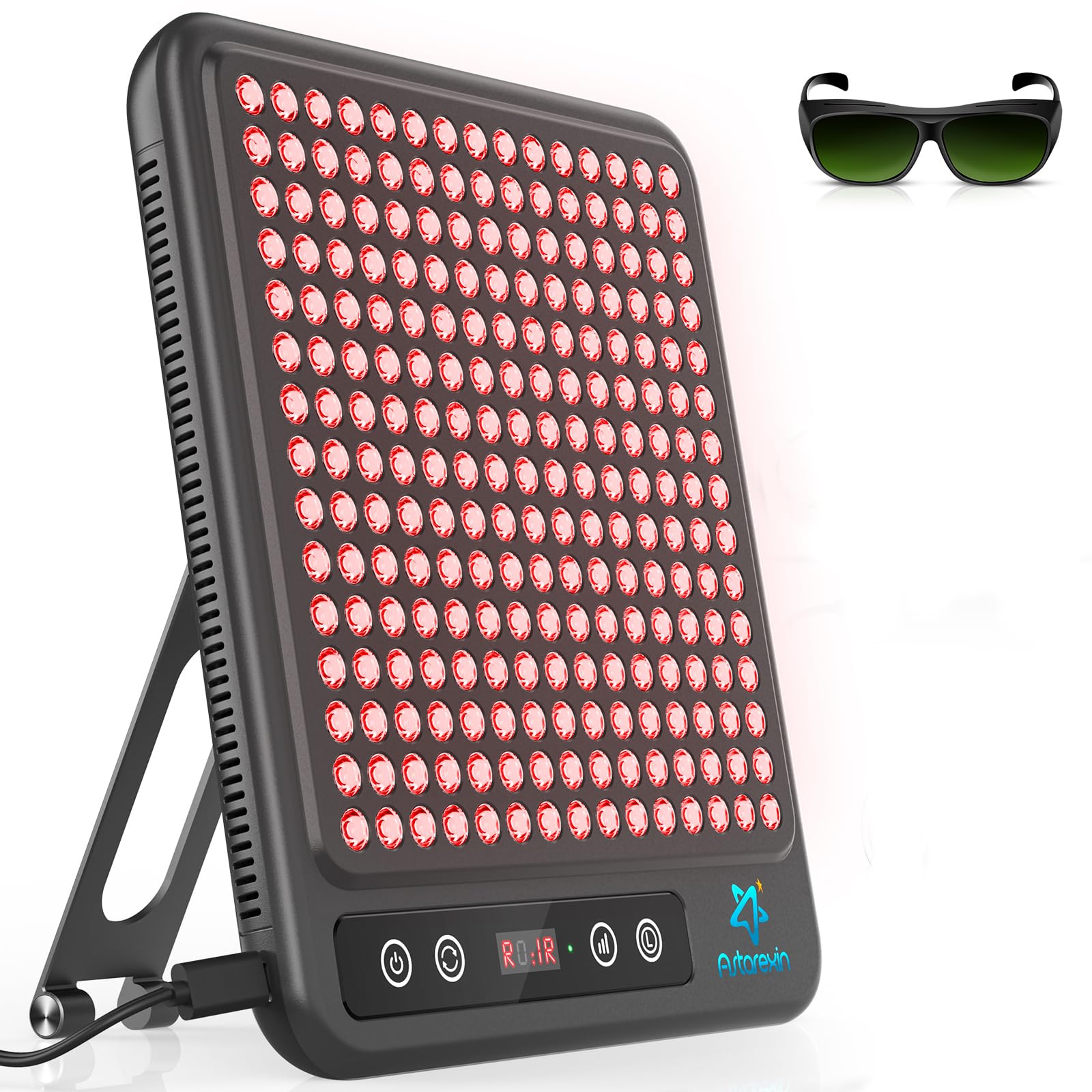 Astarexin red light panel timer display helps control session length.