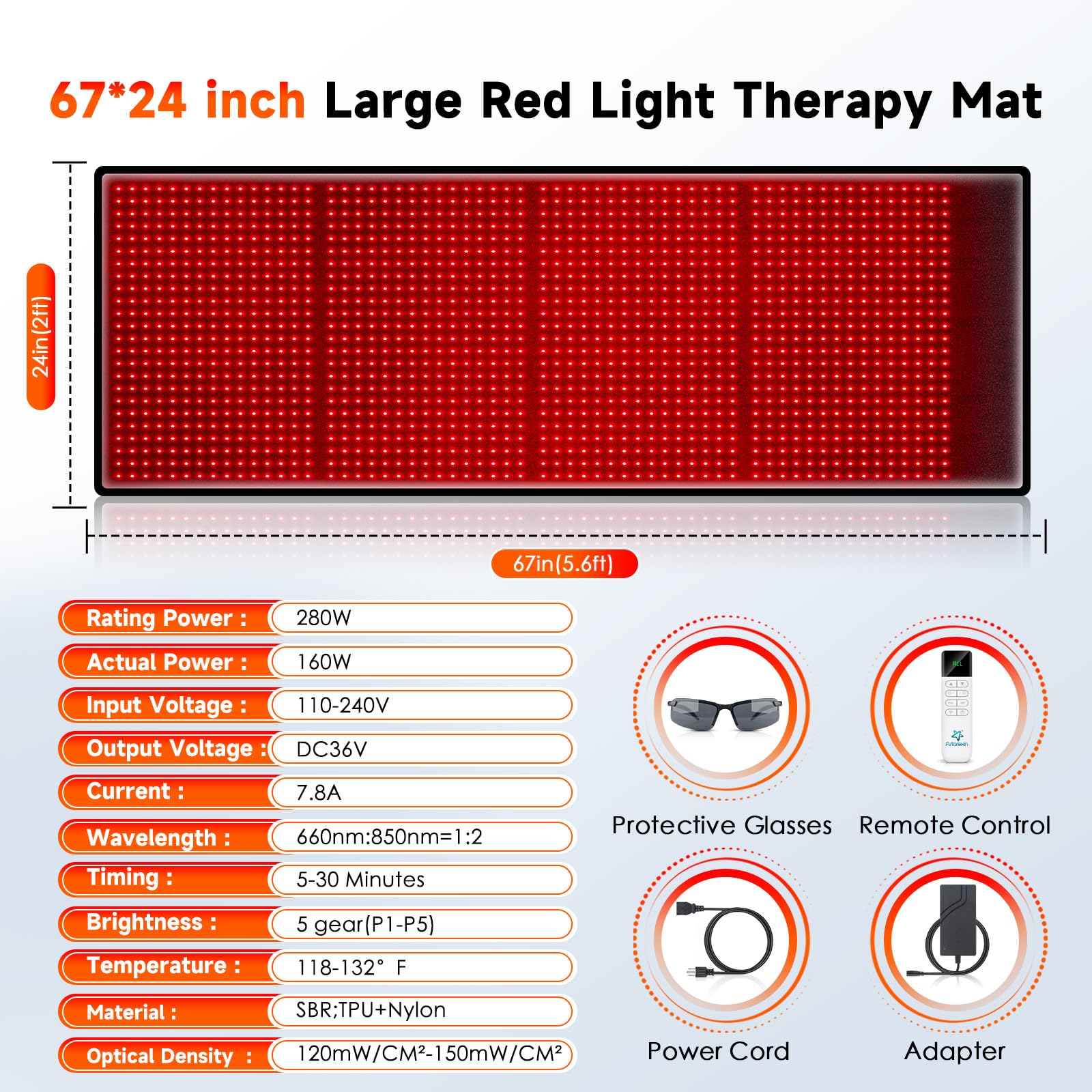 Astarexin red light therapy mat designed for safe at-home use with timer.
