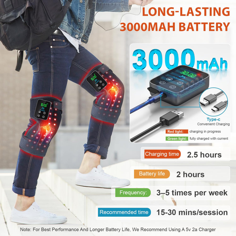 Astarexin wireless knee wrap runs on a 3000mAh battery for cordless use.
