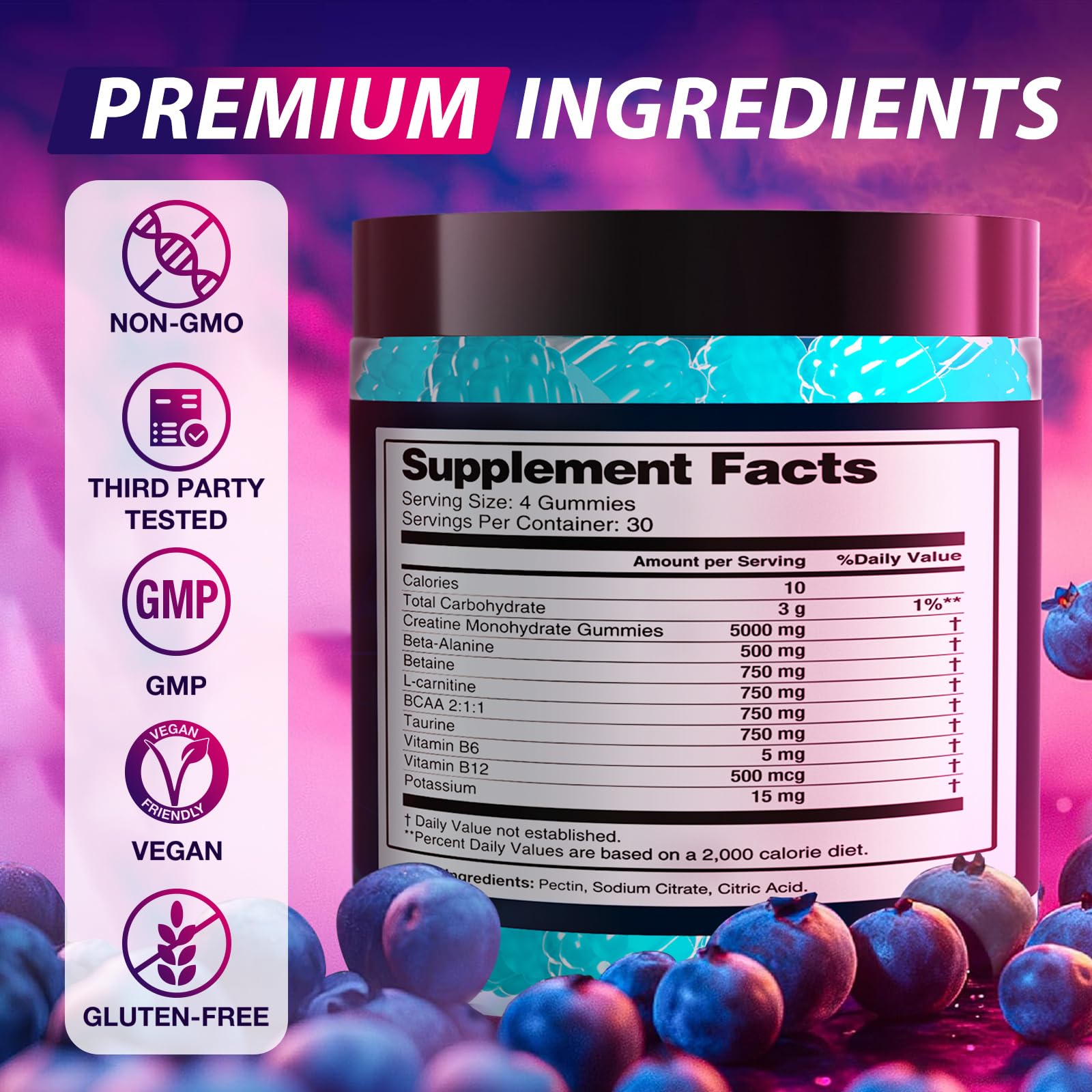 Asumtal Creatine Monohydrate Gummies vegan-friendly packaging focused on clean label.