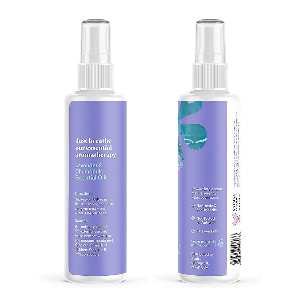 ASUTRA patchouli-bergamot scent bottle encourages relaxation and balanced mood.