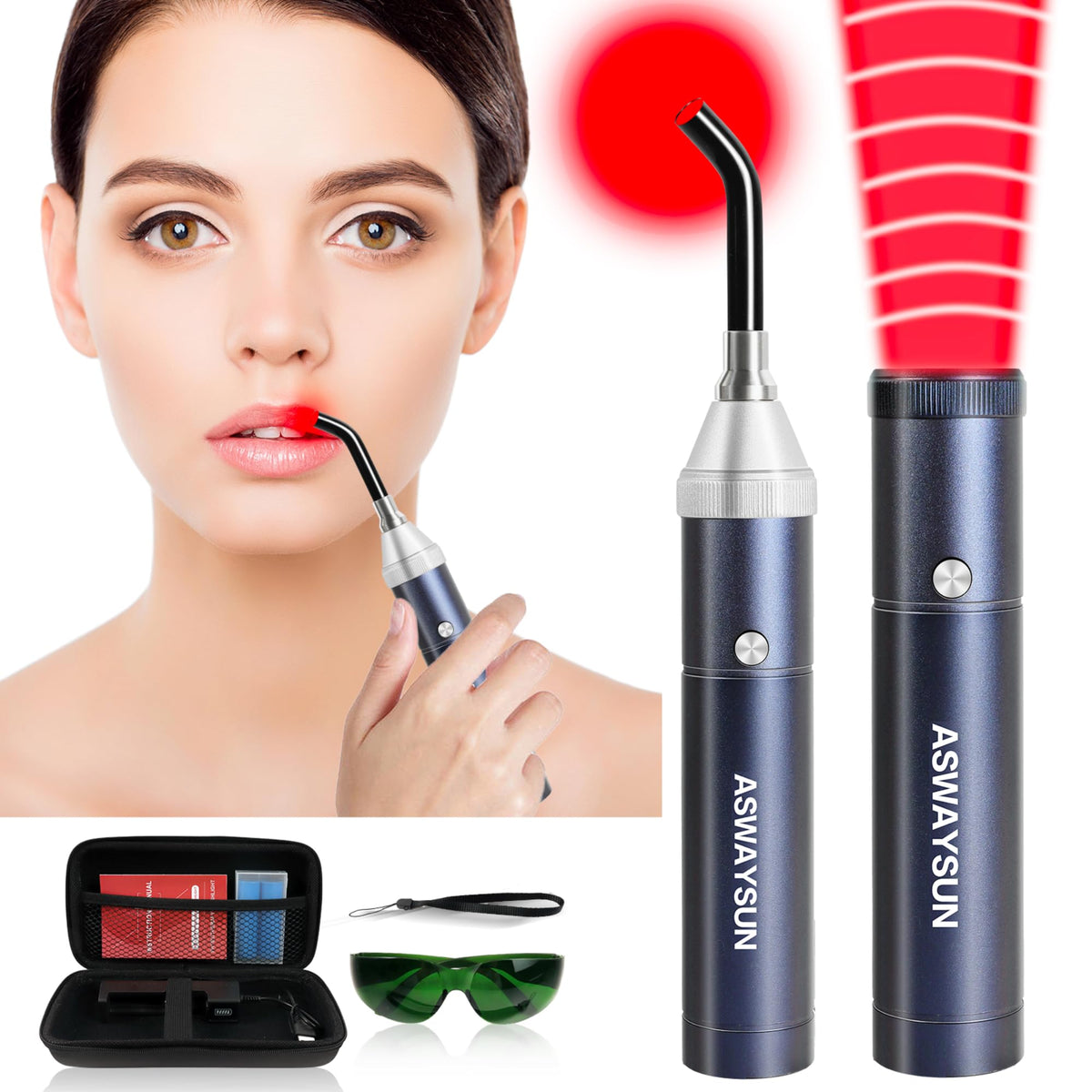 Aswaysun infrared therapy wand front view for easy at-home pain relief.