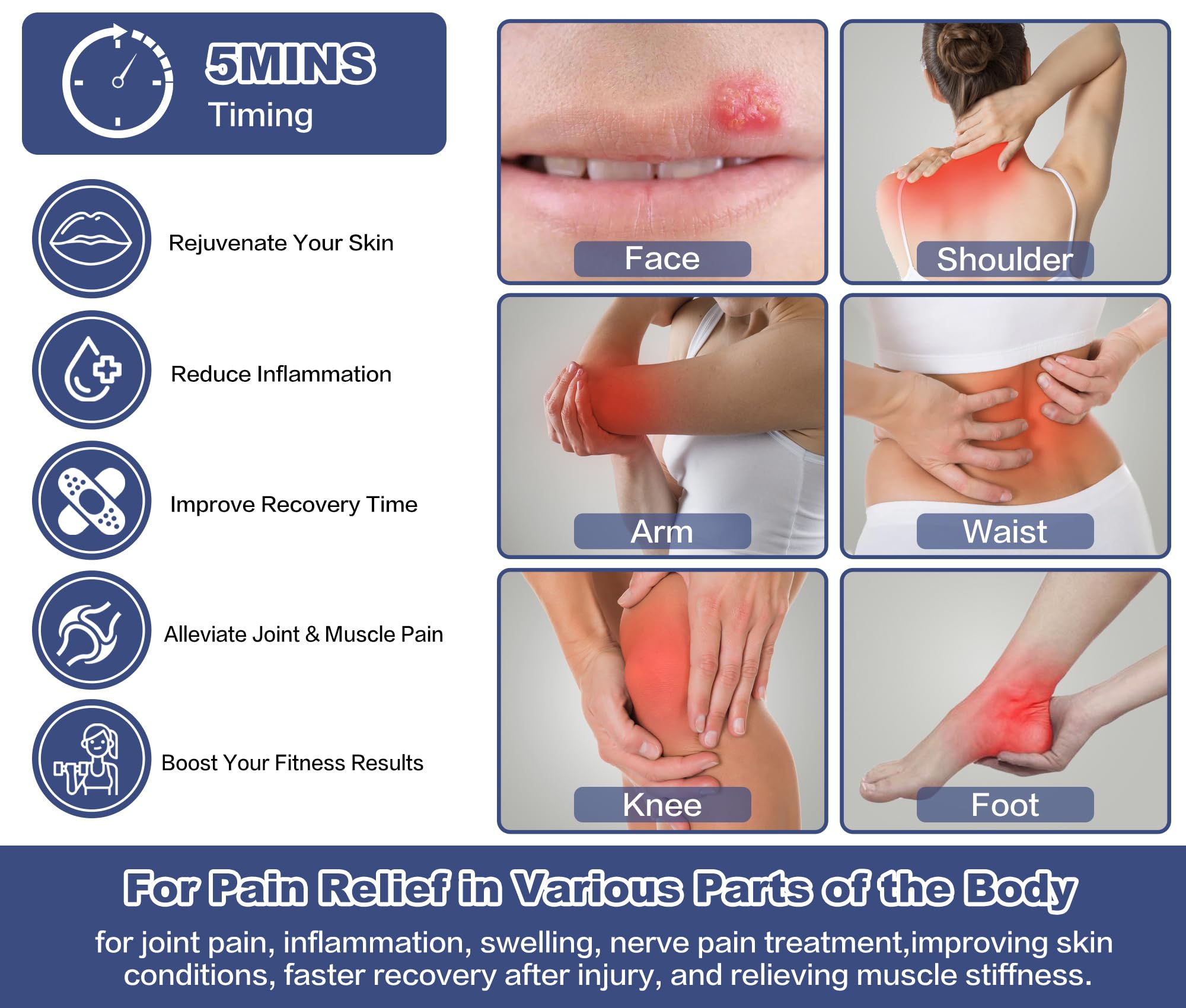 Aswaysun wand used on knee for targeted joint and muscle comfort.