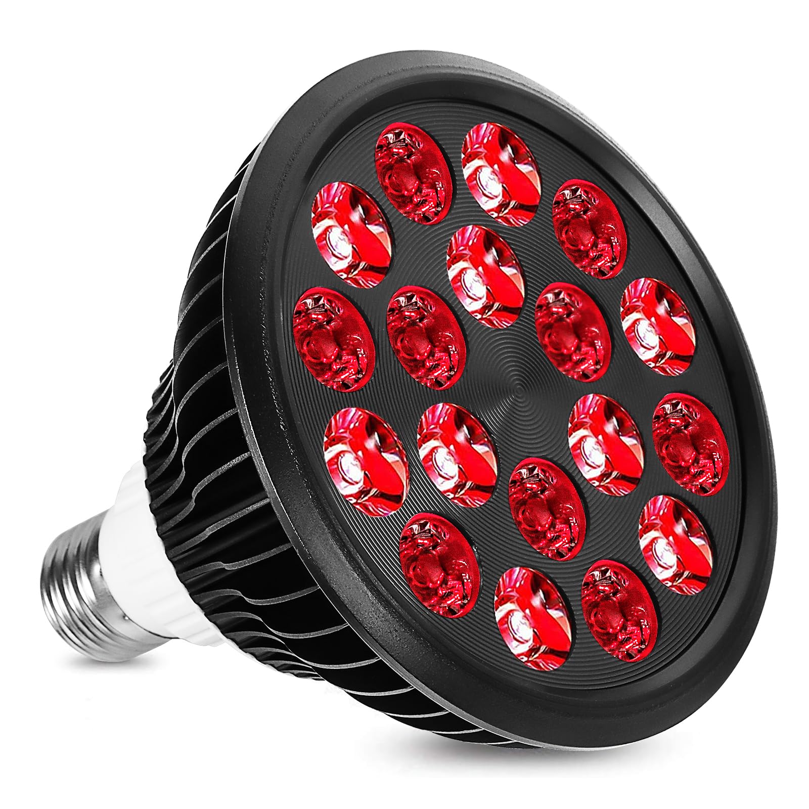 aswaysun red light therapy bulb front view showing 18 LEDs for skin and muscle care