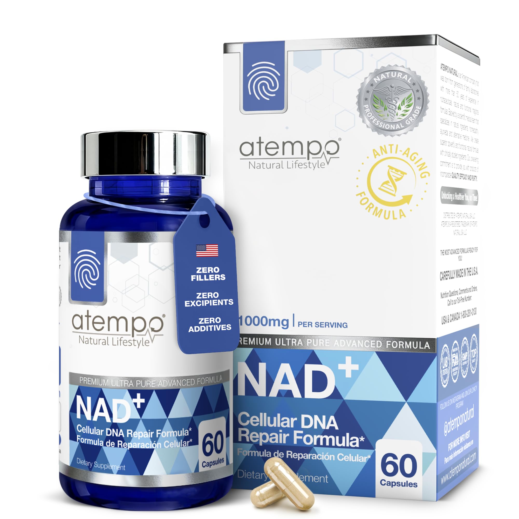 ATEMPO Natural NAD+ bottle front for daily energy support.