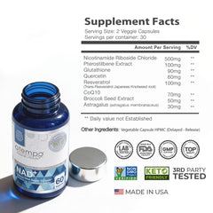 Close-up of NAD+ capsules highlighting high absorption formula.