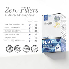 NAD+ bottle beside a glass for daily ritual.