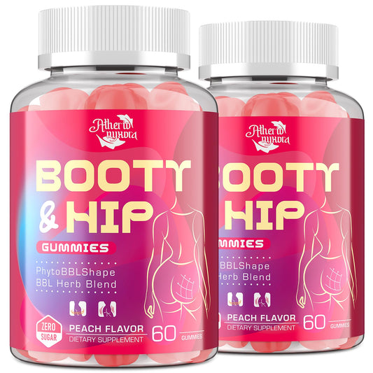 Atherionyxora Booty Gummies bottle for daily wellness and peach-flavored supplementation.