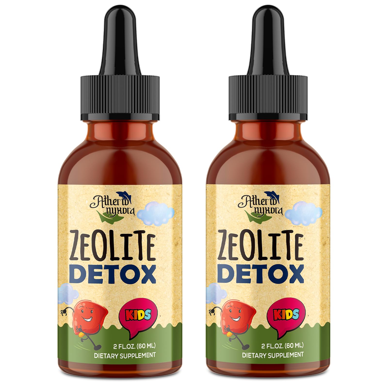 Atherionyxora Zeolite Detox for Kids bottle with a natural, kid-friendly formula.