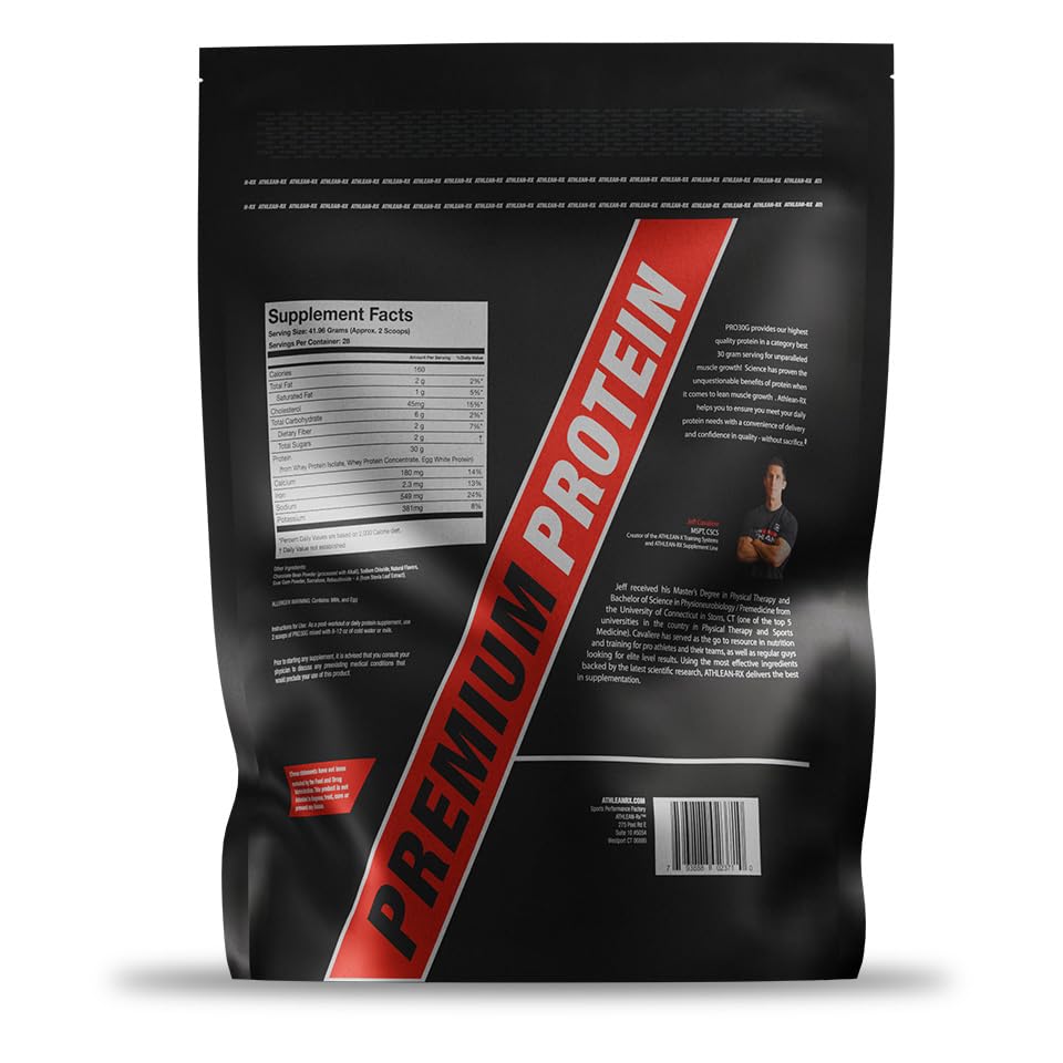 ATHLEAN-RX PRO-30G chocolate salted caramel shake in glass, creamy post-workout option