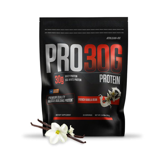 ATHLEAN-RX PRO-30G bottle pour supports post-workout recovery.