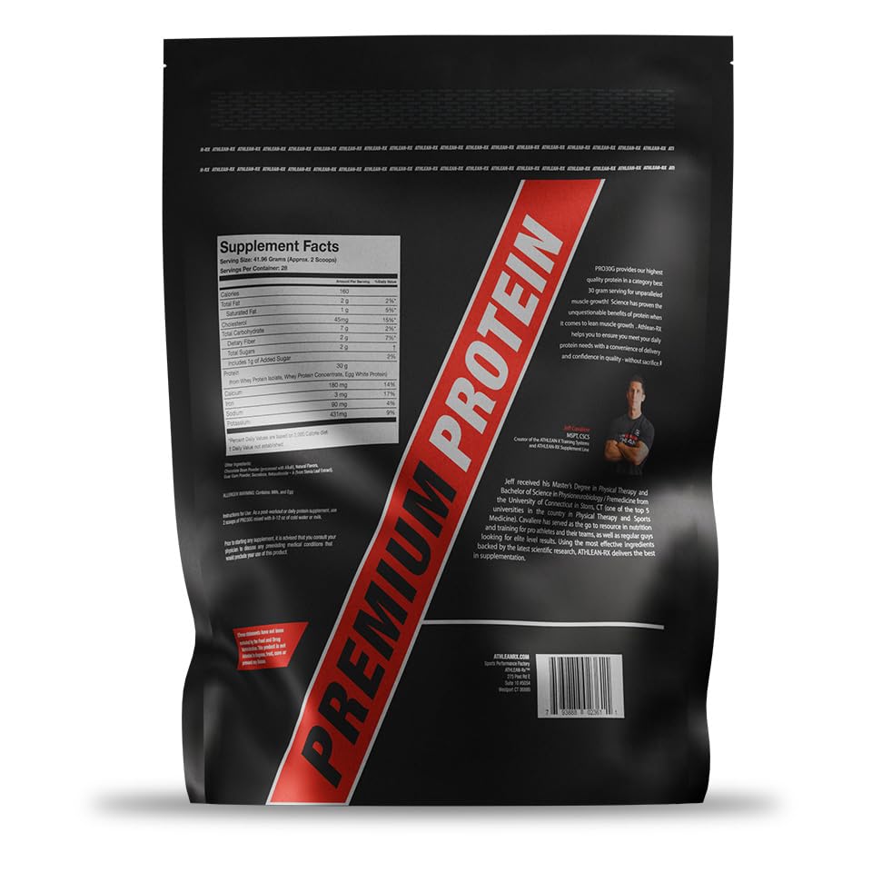 Athlean-RX PRO-30G gluten-free formula supports athletic training with low sugar content.