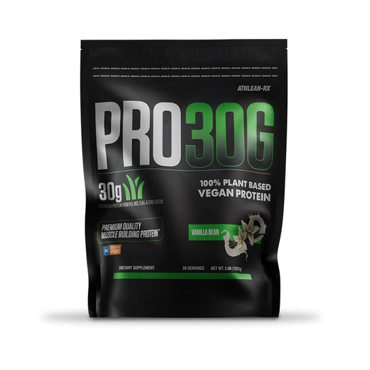 Scoop of ATHLEAN-RX PRO 30G Vegan Protein highlighting precise serving for consistent nutrition.