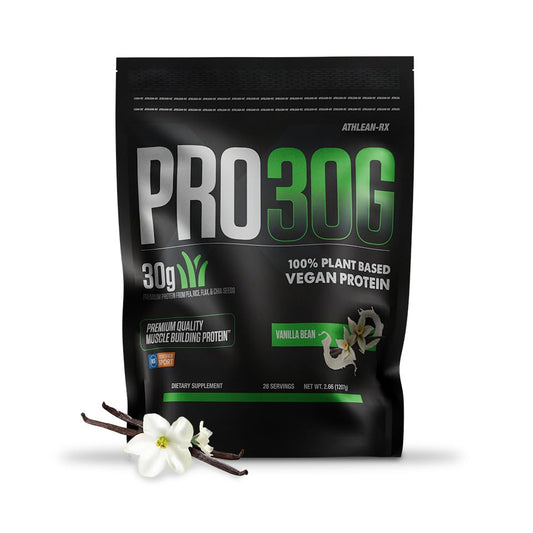 ATHLEAN-RX PRO 30G Vegan Protein Powder tub front highlighting plant-based protein for recovery.