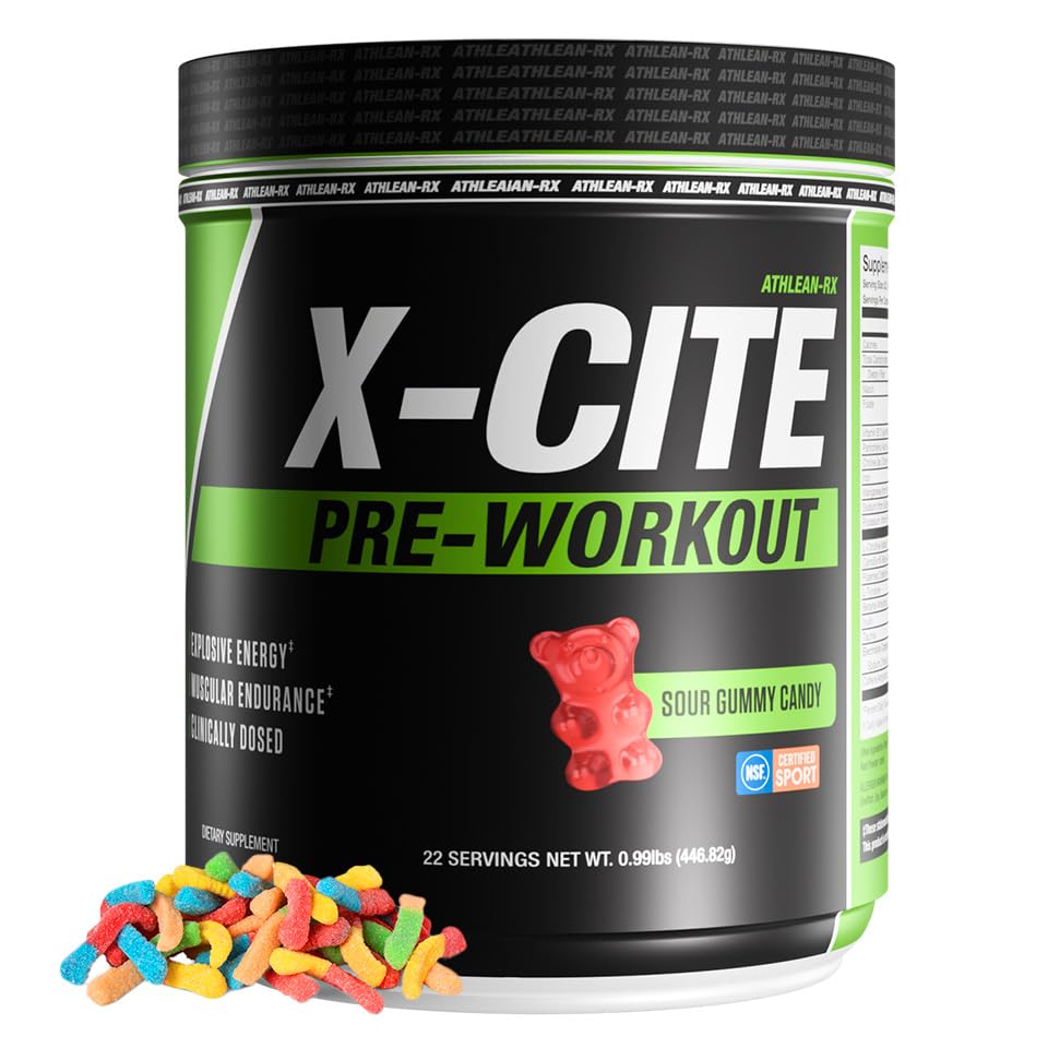 AthLEAN-RX X-CITE bottle closeup for sustained workout energy.