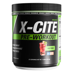 ATHLEAN-RX X-CITE bottle front showing a powerful pre-workout for energy and endurance