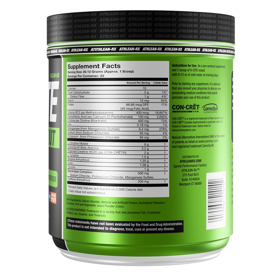 Close-up of X-CITE label highlights natural ingredients and quality.