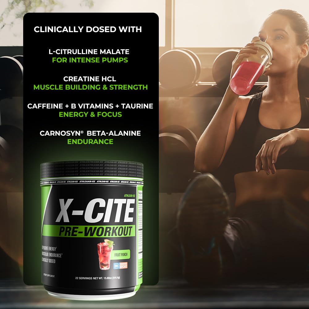 ATHLEAN-RX X-CITE label close-up noting NSF certification and clean ingredients