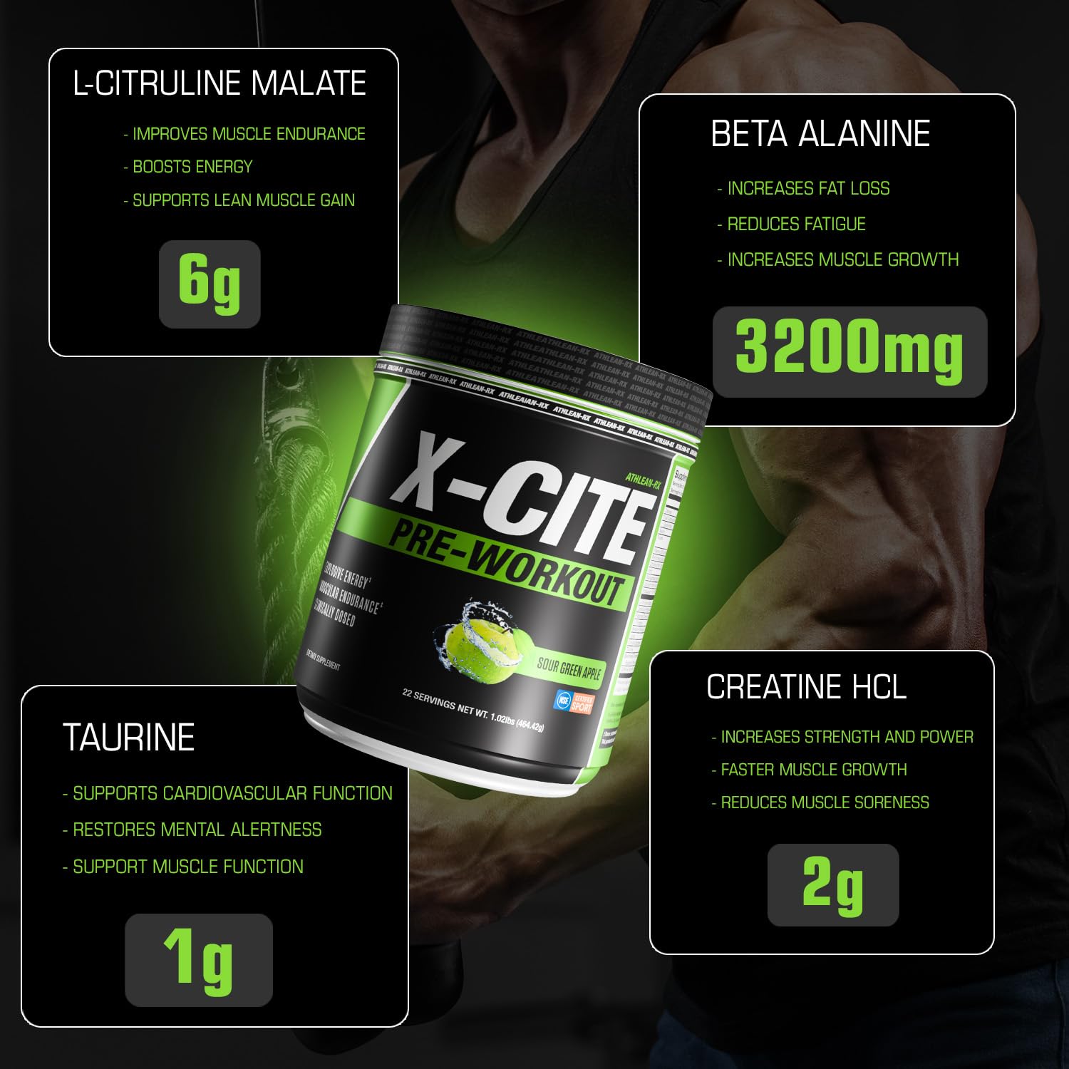 ATHLEAN-RX X-CITE nitric oxide boosters support a stronger training pump.