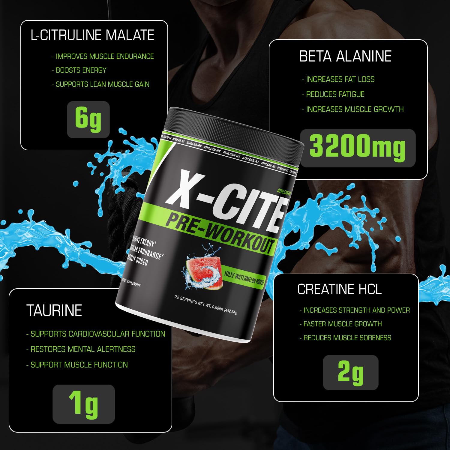 Scoop of X-CITE powder ready to mix for training.