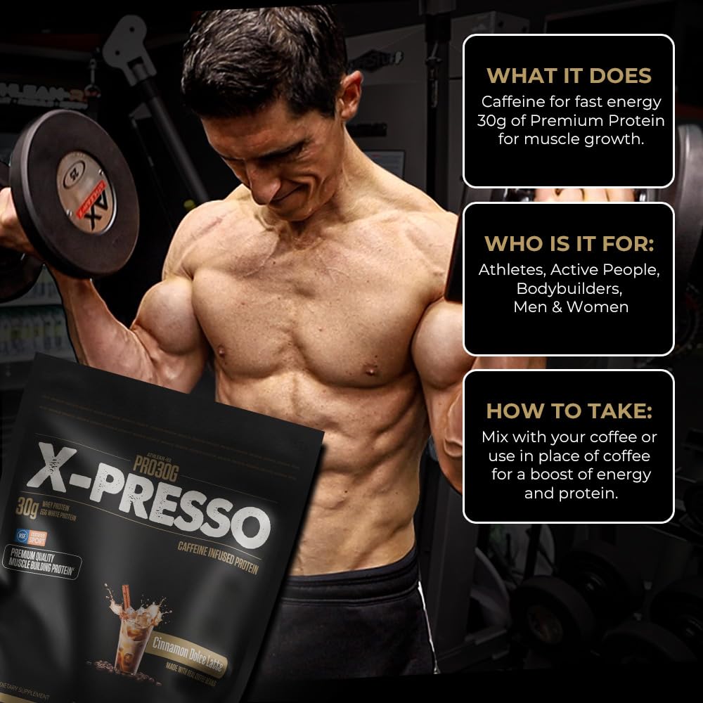 ATHLEAN-RX Xpresso caffeine jar closeup emphasizing 150mg caffeine per serving.