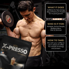 Pouring Xpresso shake from tub into glass for a quick boost