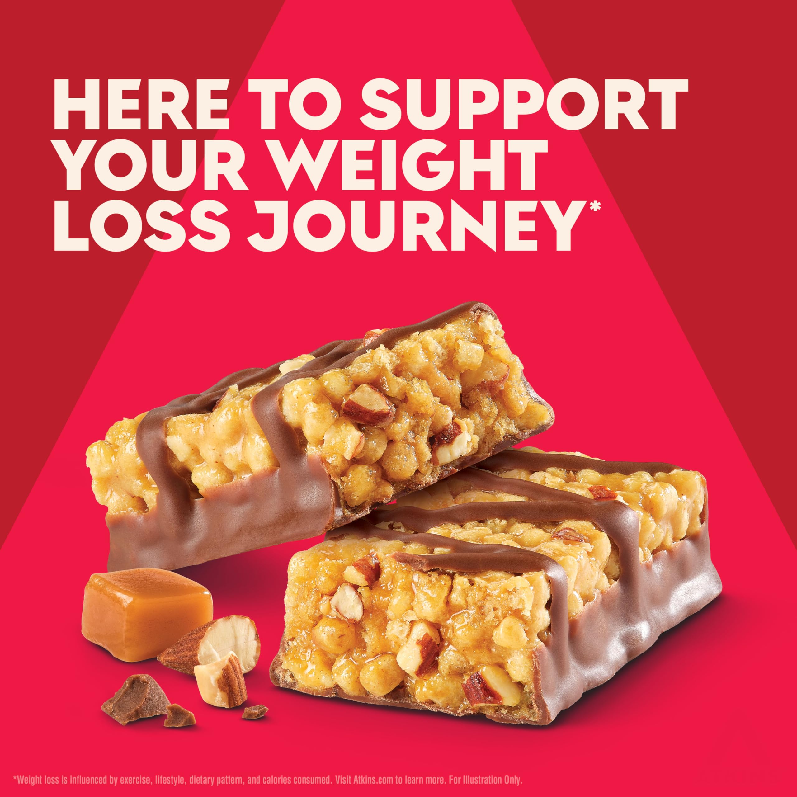 Atkins Chocolate Almond Caramel bar ingredients — real almond butter and high fiber for snacks.
