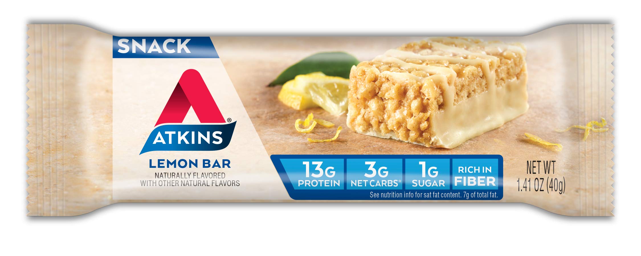 Almond butter swirl on Atkins Lemon Snack Bar with fiber boost.