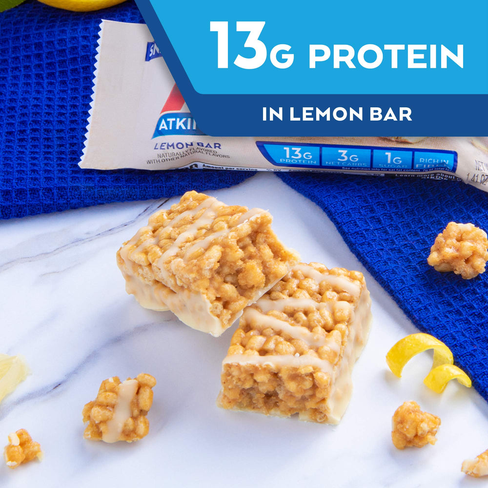 Fiber-rich Atkins Lemon Bar highlighting satiety between meals.