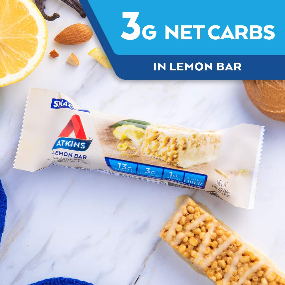 On-the-go packaging of Atkins Lemon Bar for quick breaks between activities.