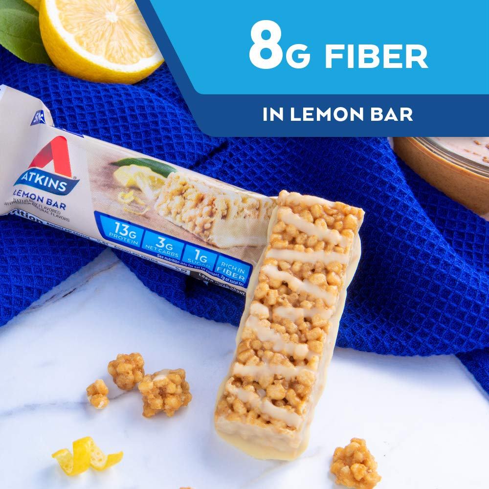 13g protein per serving on Atkins Lemon Bar.