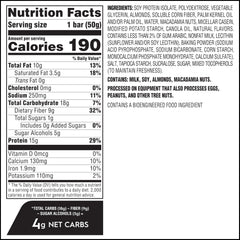 Atkins Soft Baked Vanilla Macadamia Nut bar ingredients view featuring protein and fiber balance