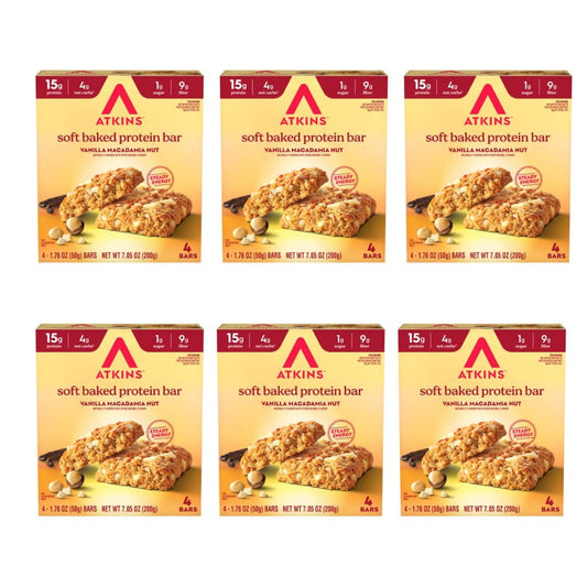 Atkins Soft Baked Vanilla Macadamia Nut bar pack for on-the-go energy and daily goals