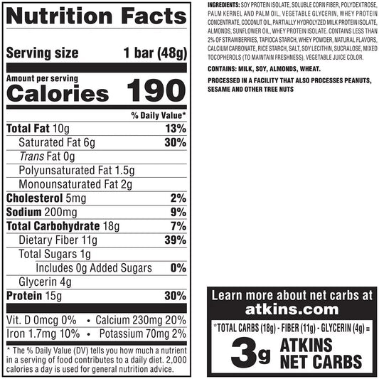 Atkins Strawberry Shortcake Bar texture close-up highlighting protein-rich interior.