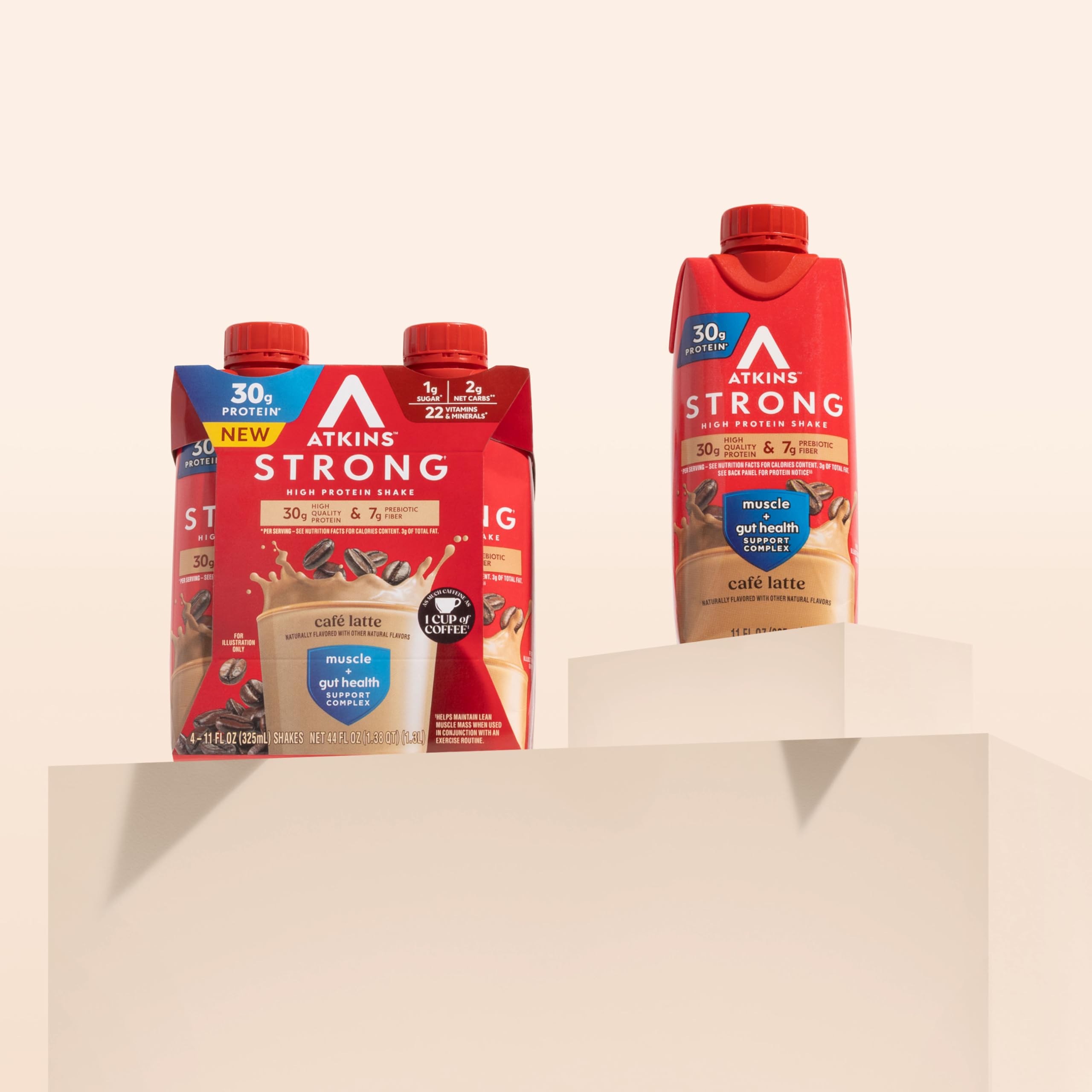 Atkins Strong Café Latte shake as a satisfying low-sugar snack option.