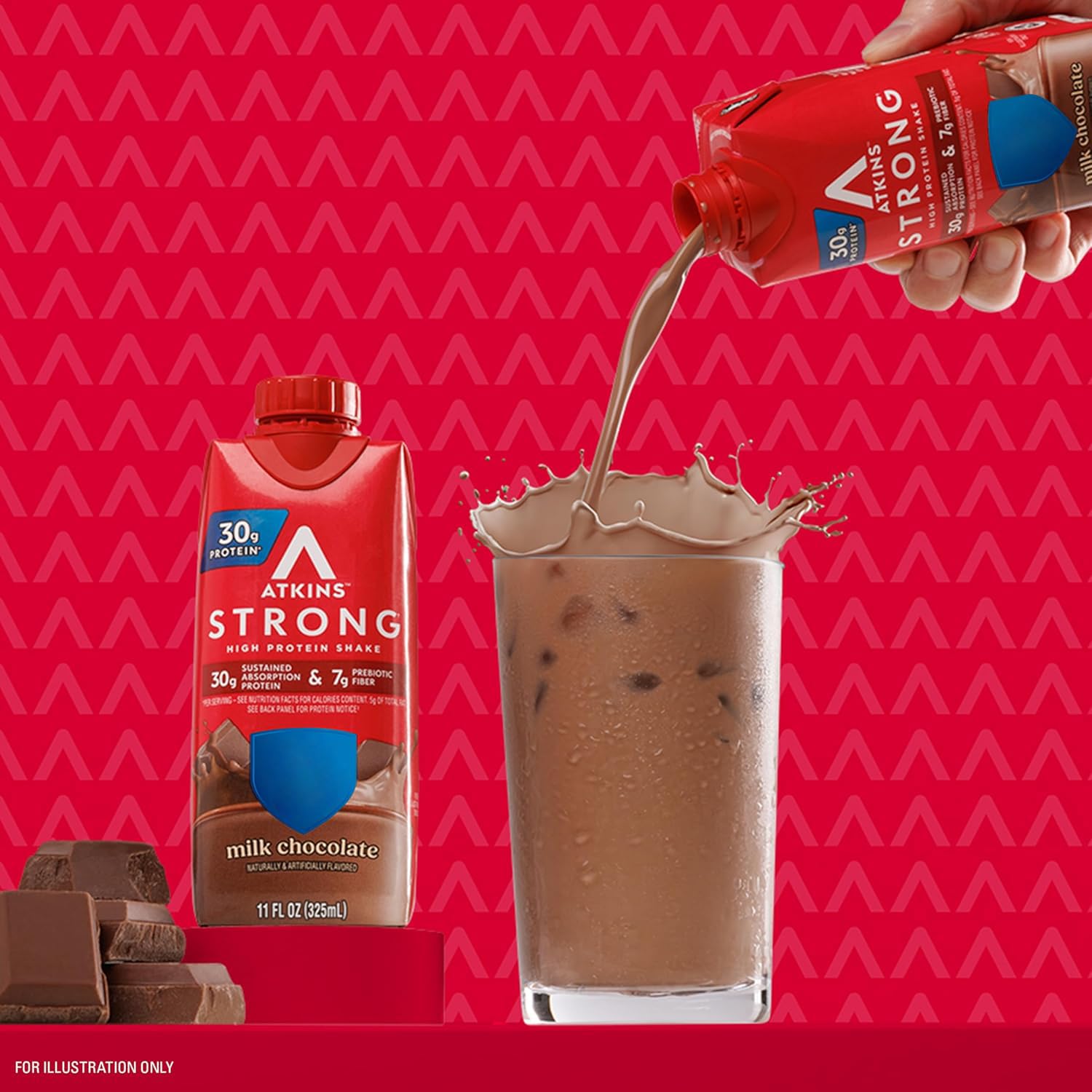 Atkins Strong keto-friendly label signals low sugar and net carb options.