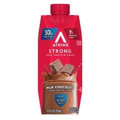 Atkins Strong nutrition facts panel highlights fiber and carb information for planning.