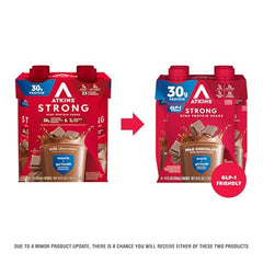 Atkins Strong protein shake 11oz bottle ready to drink for busy days.