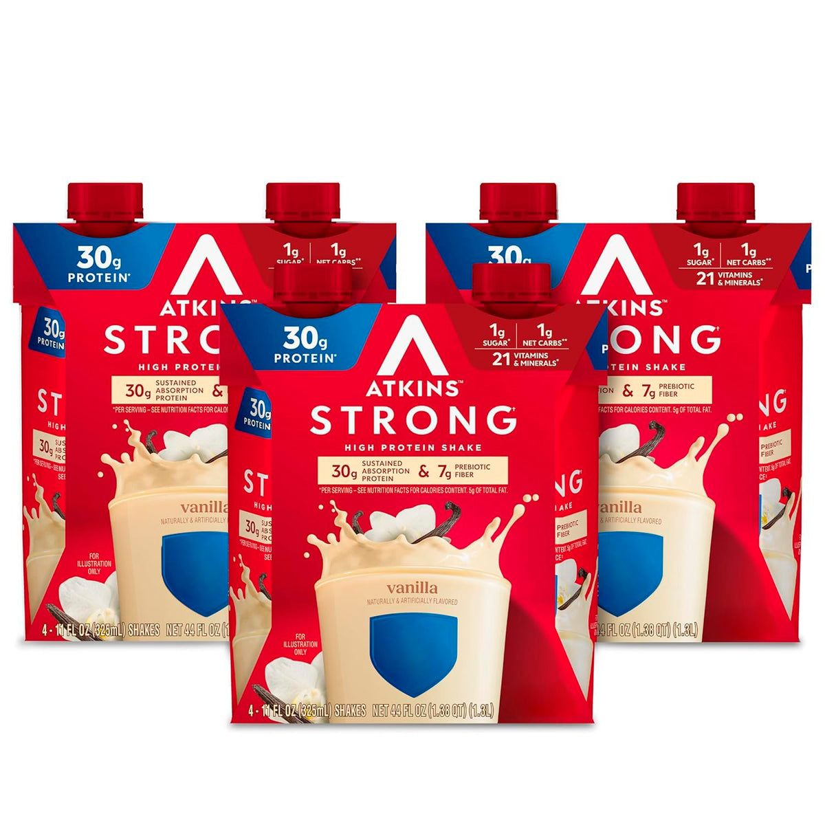 Atkins Strong Vanilla Shake ready-to-drink bottle for quick protein on the go