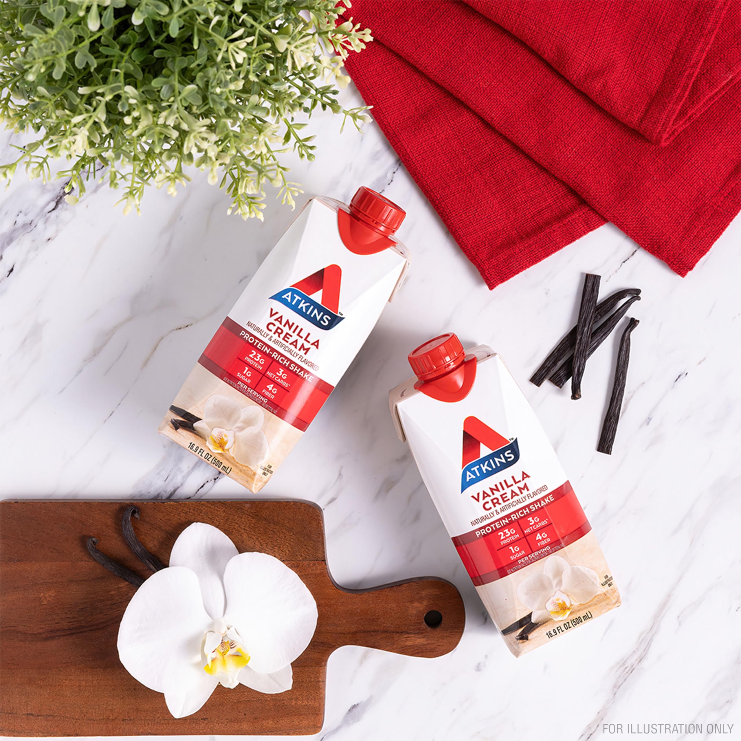 On-the-go Atkins Vanilla Cream shake ready during a busy day