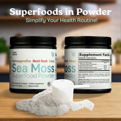Atlantic Naturals ingredients beet, ashwagandha, maca with sea moss for holistic support.