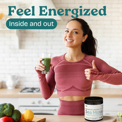 Atlantic Naturals sea moss powder blended in smoothie for a convenient energy boost.