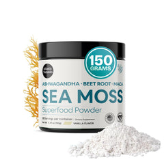 Atlantic Naturals sea moss powder vanilla front jar for daily wellness.