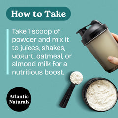 Atlantic Naturals sea moss powder in yogurt or oats for nutrient-rich breakfast.