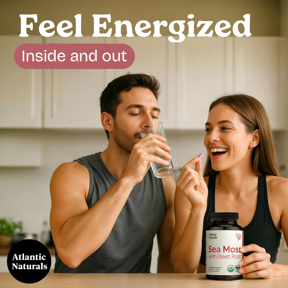 Atlantic Naturals Sea Moss with Beet Root bottle and clear label for easy dosing