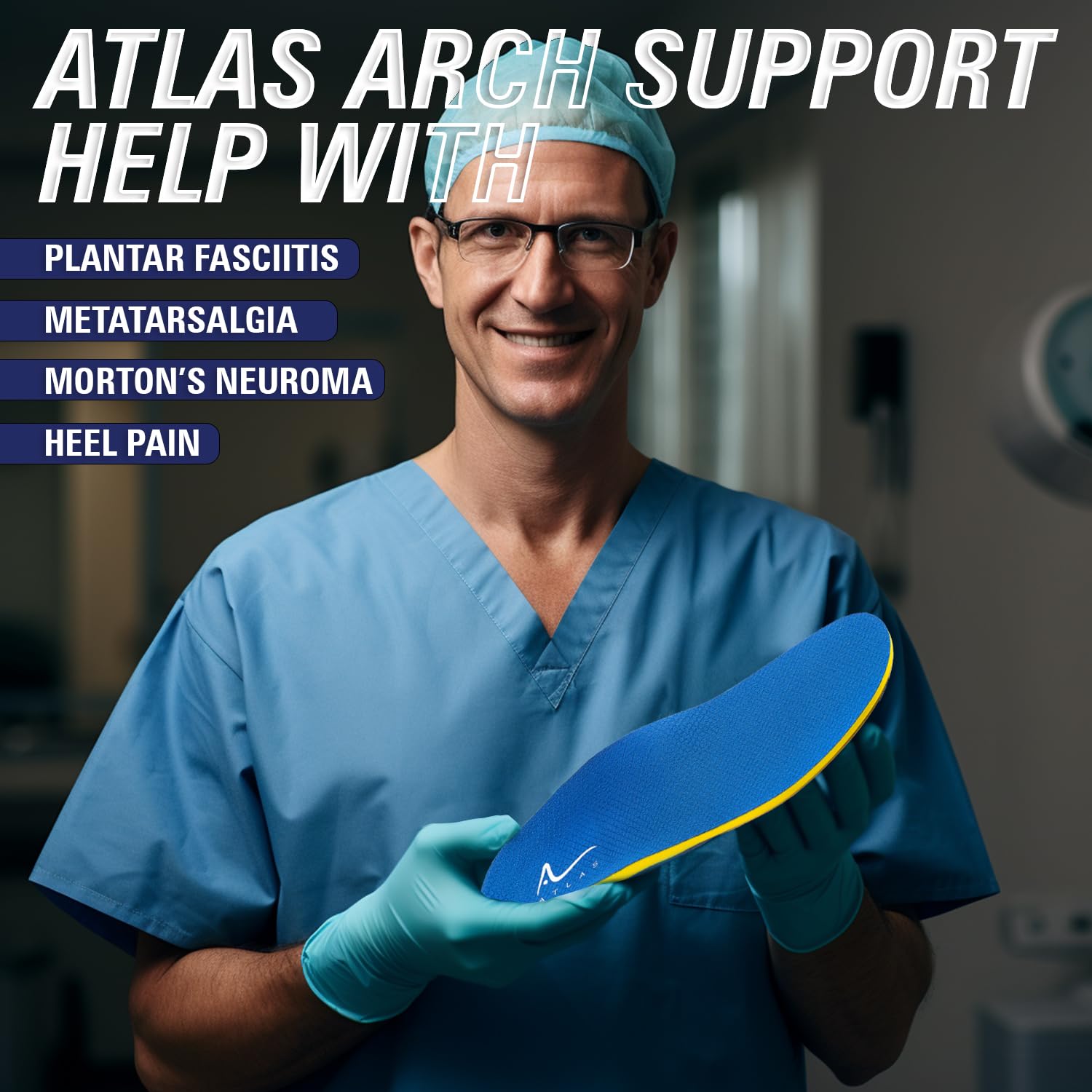 Packaging display of Atlas arch supports emphasizes reliable durability