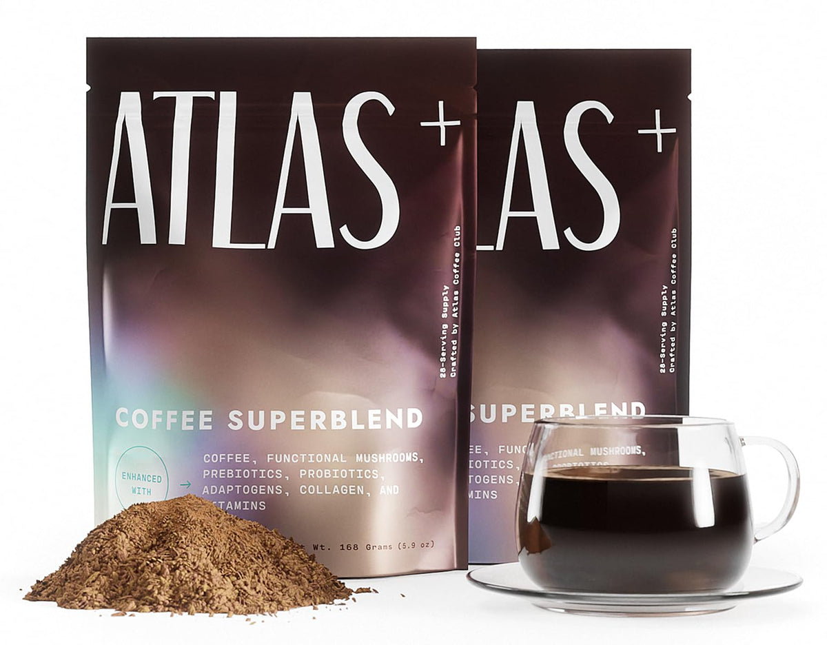 Atlas Coffee Club Atlas+ Superblend bottle for convenient energy-boosting daily ritual.
